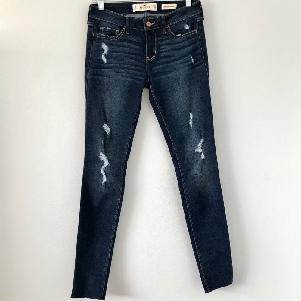 Hollister ripped dark wash low super skinny jeans